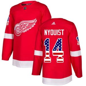 Herren Detroit Red Wings Eishockey Trikot Gustav Nyquist #14 Rot USA Flag Fashion Authentic